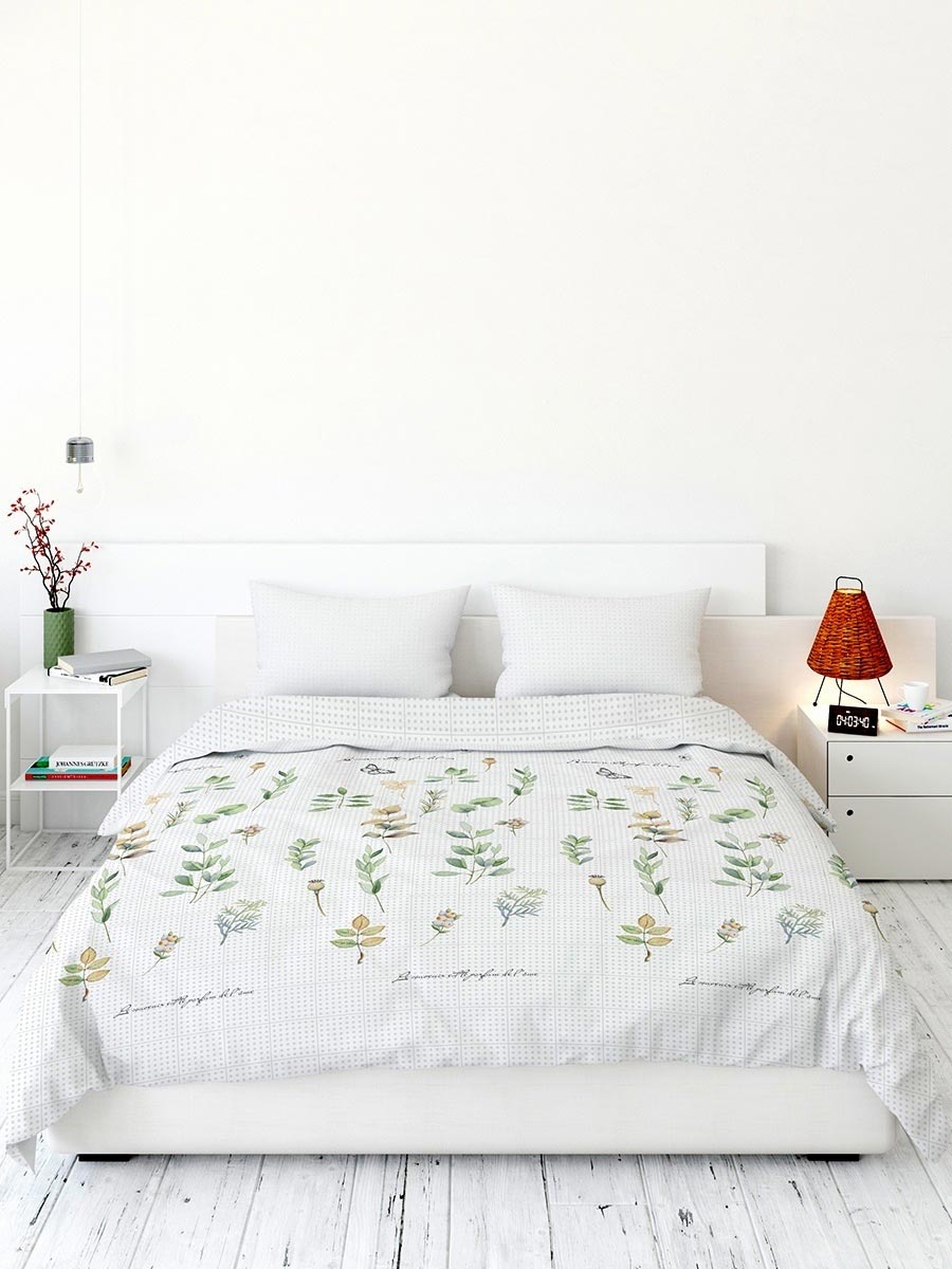 Комплект постельного белья 2 спальный с европростыней Традиция Ботаника