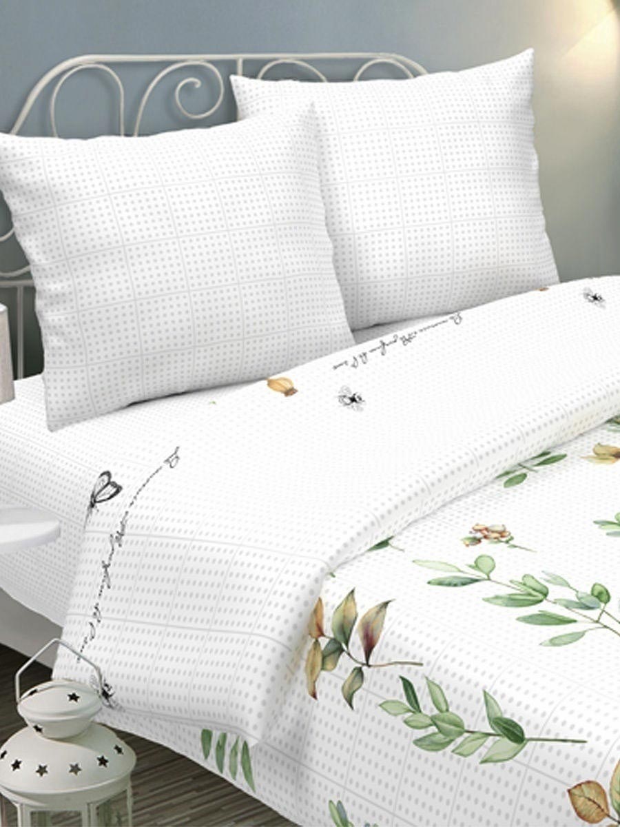 Комплект постельного белья 2 спальный с европростыней Традиция Ботаника