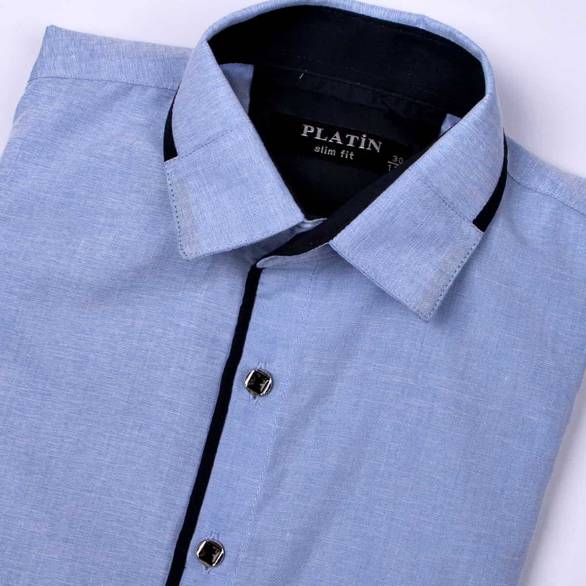 Рубашка Platin Slim fit голубого цвета короткий рукав для мальчика