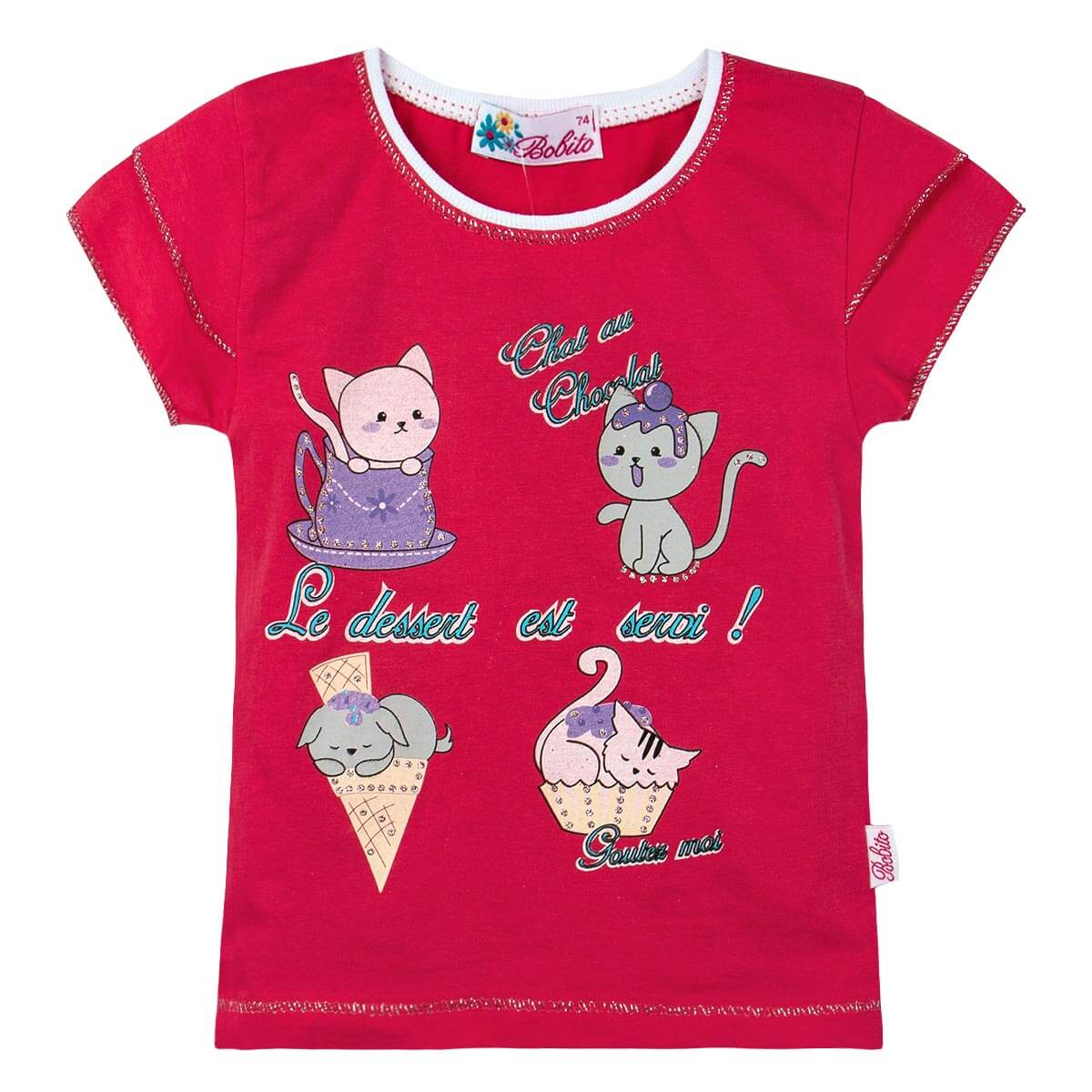 Футболка Bobito Cats красная для девочки